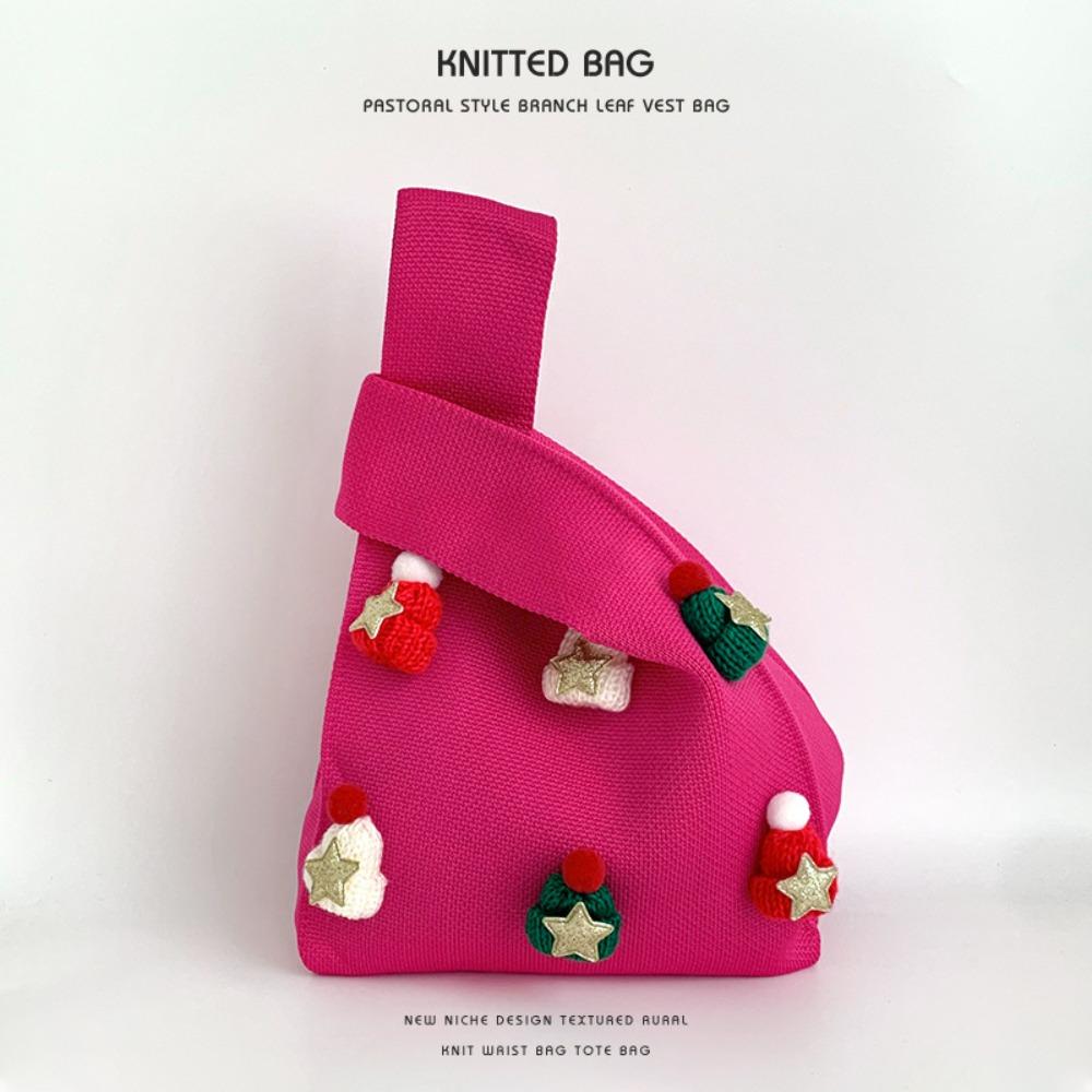 Large Capacity Christmas Knitted Bag Christmas Hat Pentagram Christmas Wrist Bag Reuse Christmas Shoulder Bag