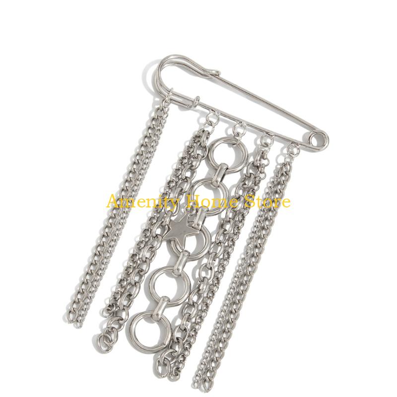 F26C Pants Shortener Pin Alloy Fringe Safety Pin Decorative Brooch For Clothing Jeans