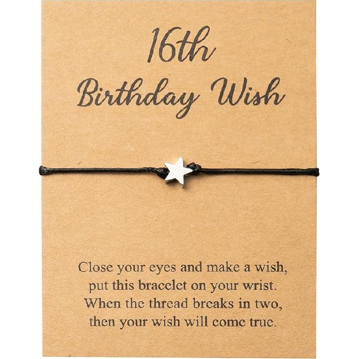 WATINC 13th Birthday Wish Bracelet, Adjustable Star Cord Bracelets with Make A Wish Cards, Friendship Simple Handmade Jewelry Birthday Gift for