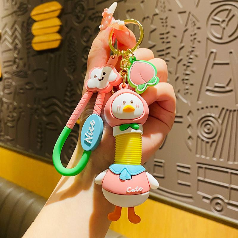 Creative Peach Cartoon Duck Keychain Versatile Pvc Material Adorable Idea Gift