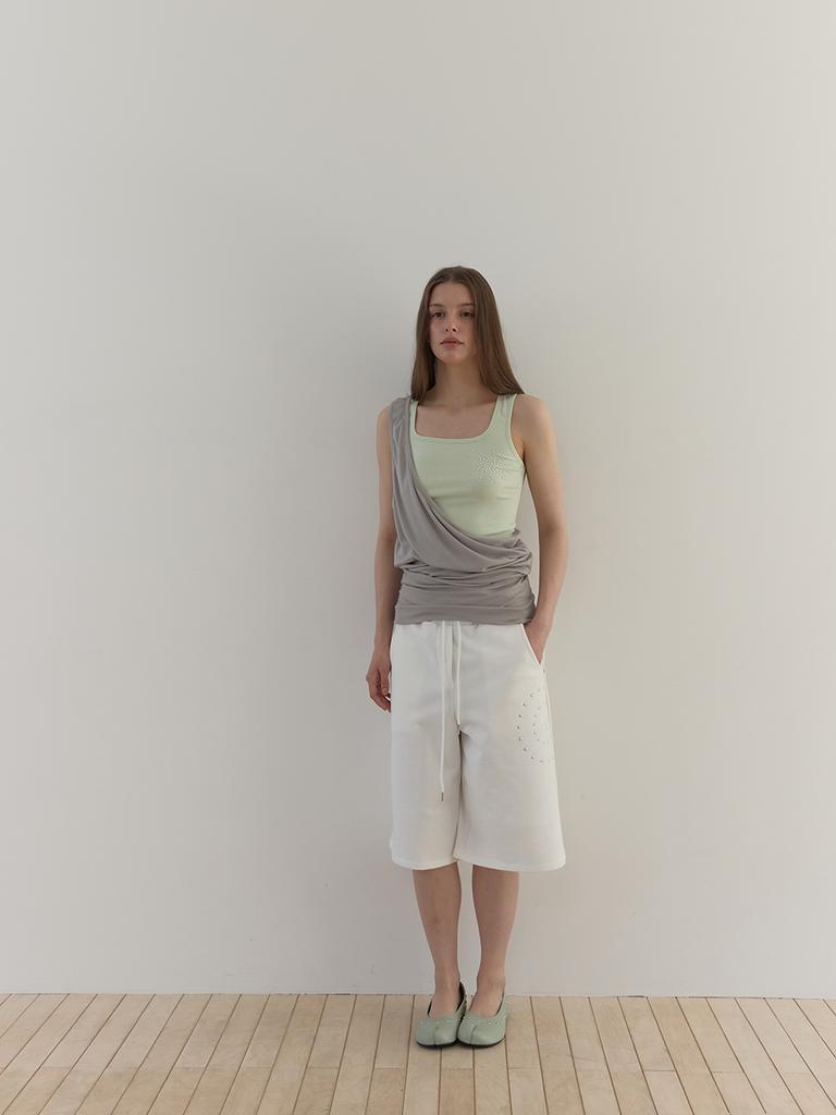 Asula Stud Jersey Bermuda Pants (Ivory)