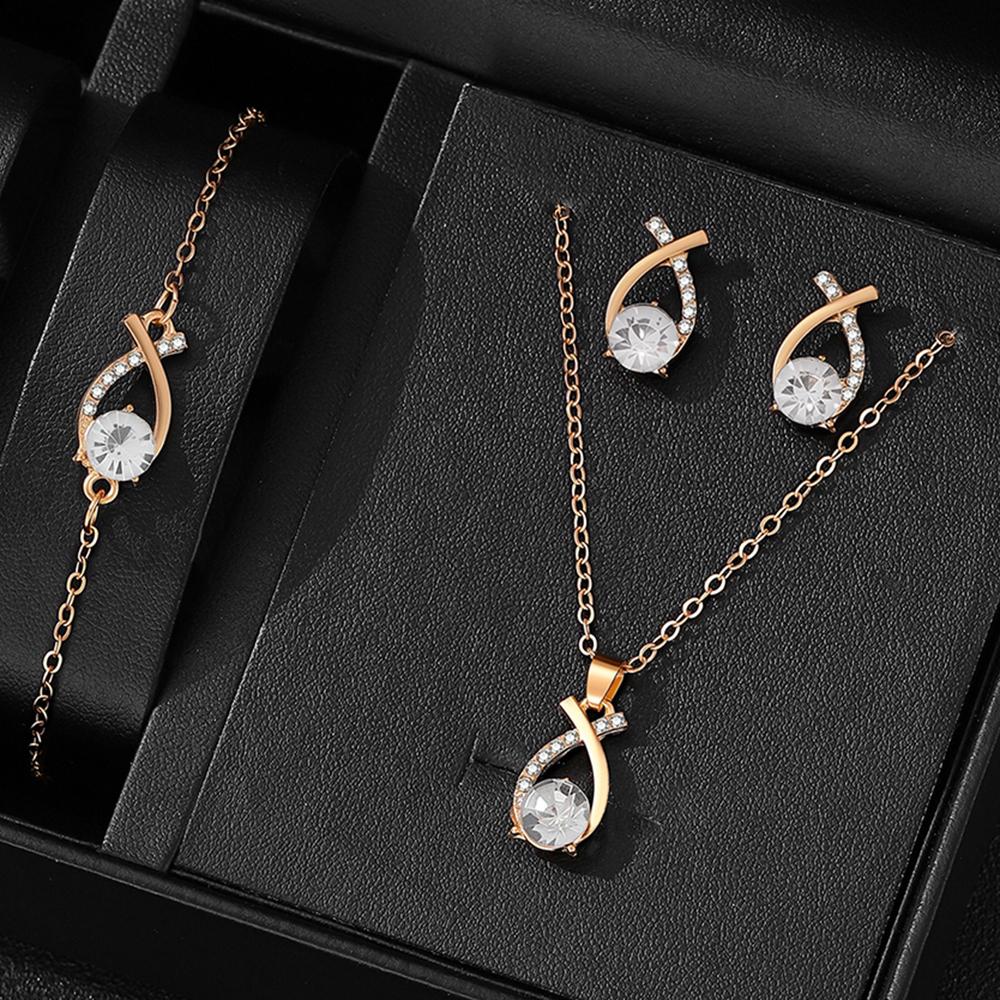 Ensemble Zircon pour Femmes 4 Pièces, Collier Bracelet Boucles d'Oreilles Mode Décontracté Diamant d'Eau pour Femmes, Adapté pour le Port Quotidien, Cadeau pour