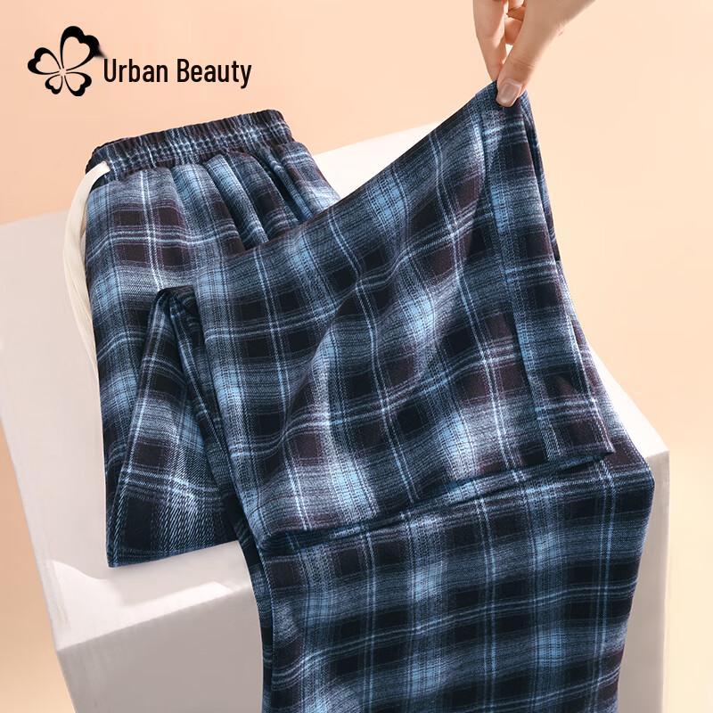 

Women s High-Waist Loose Plaid Wide-Leg Casual Pants L