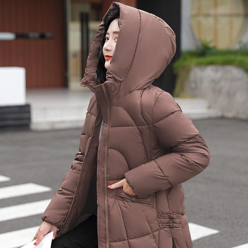 Winter Cotton-padded Women's Hooded Long New Casual Loose Glossy Solid Color Down Cotton-padded Clothes