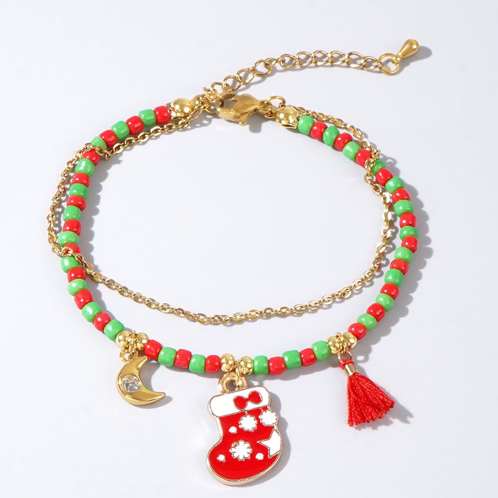 Cross-border Christmas Series Santa Claus & Snowman Seed Bead Multi-Layer Bracelet with Pendant & Glove Charms