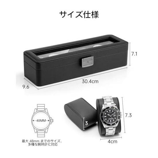 VLANDO watch case PU leather lockable key men 6 slots (black) made mens storage box accessory birthday gift