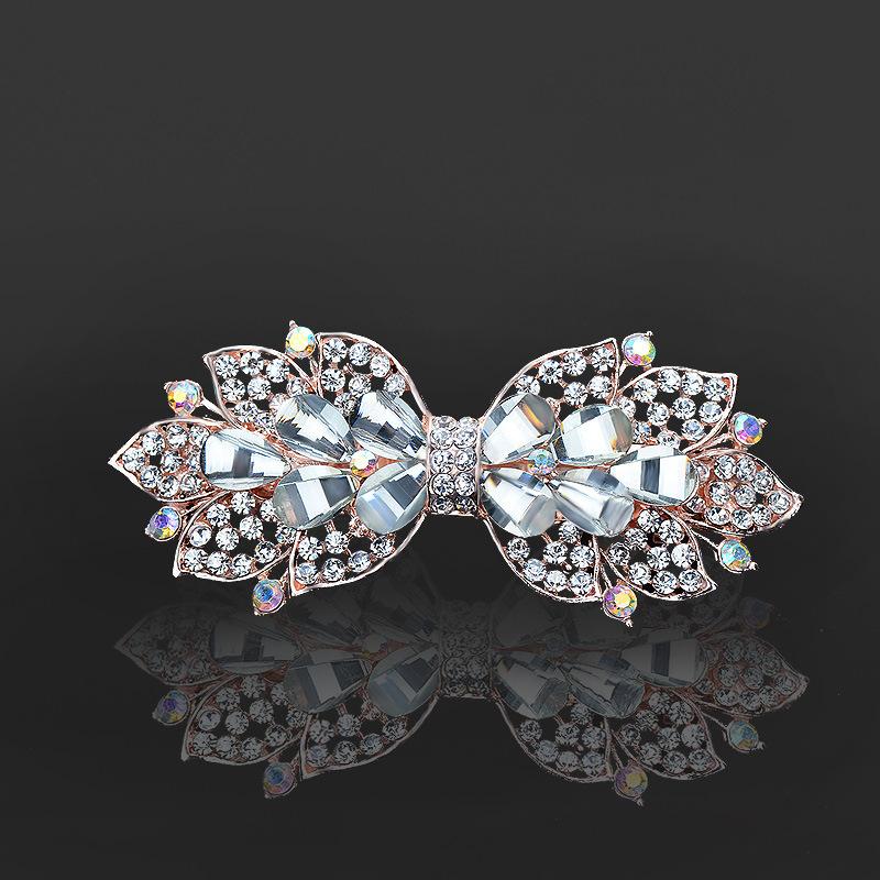 Clip de Primavera de Circonita Blanca Flor de Pedrería Brillante Clip Superior Clip Horizontal Elegante Adorno para el Cabello de Moda para Madres