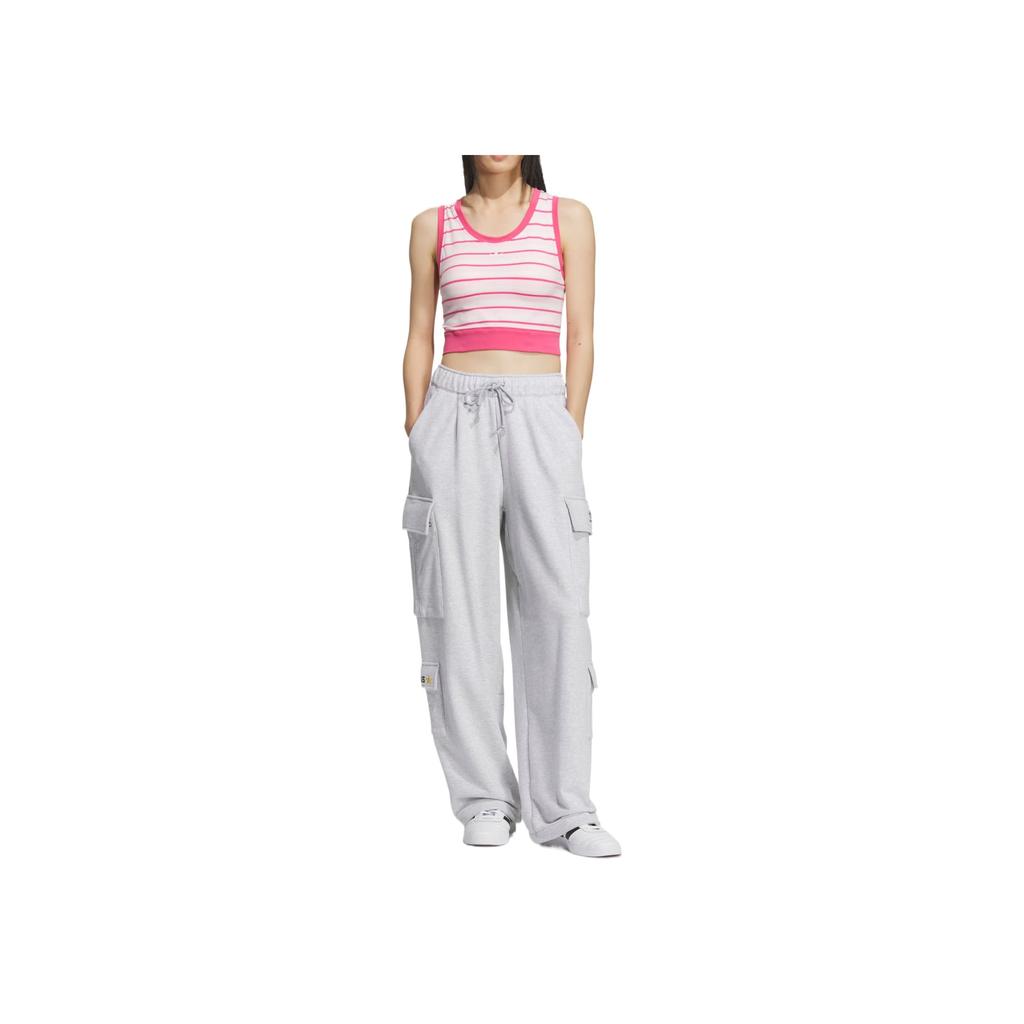 Adidas Originals Striped Round Neck Comfortable Slim Fit Casual Sports Tank Top Women Tops Bright-Pink KE3723