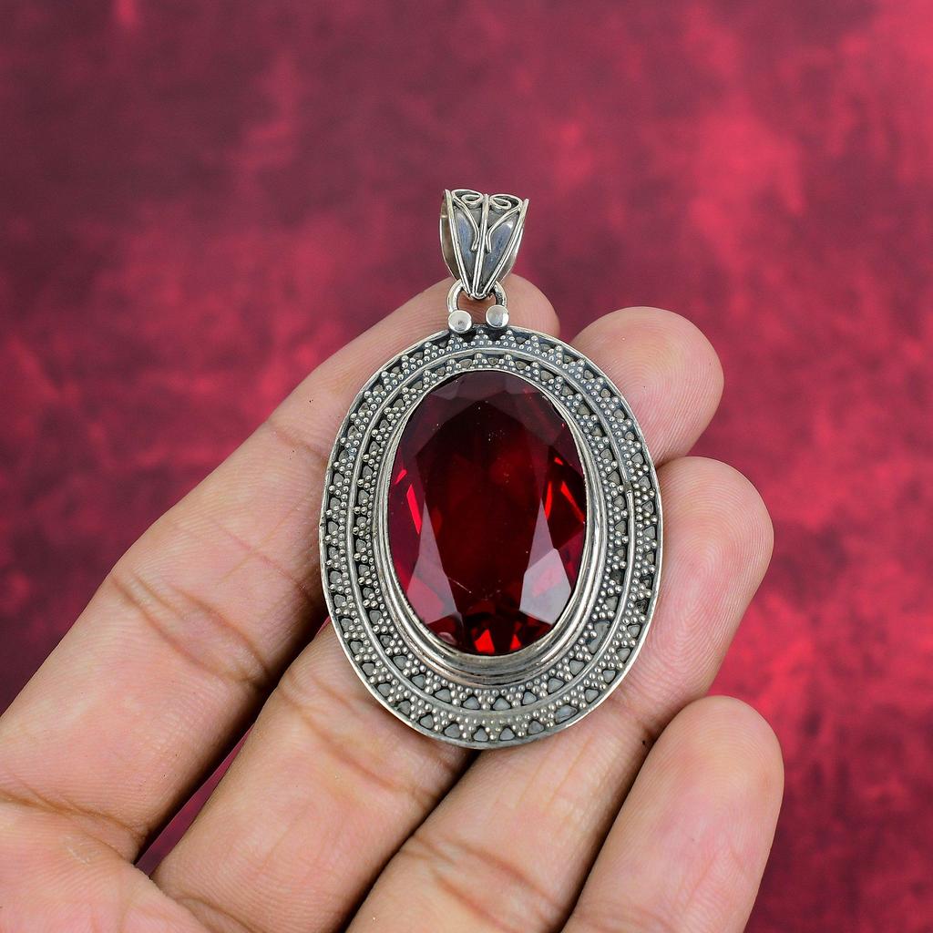 Roter Granat Edelstein Schmuck, 925 Sterling Silber Schmuck, handgemachter wunderschöner Anhänger als Jubiläumsgeschenk