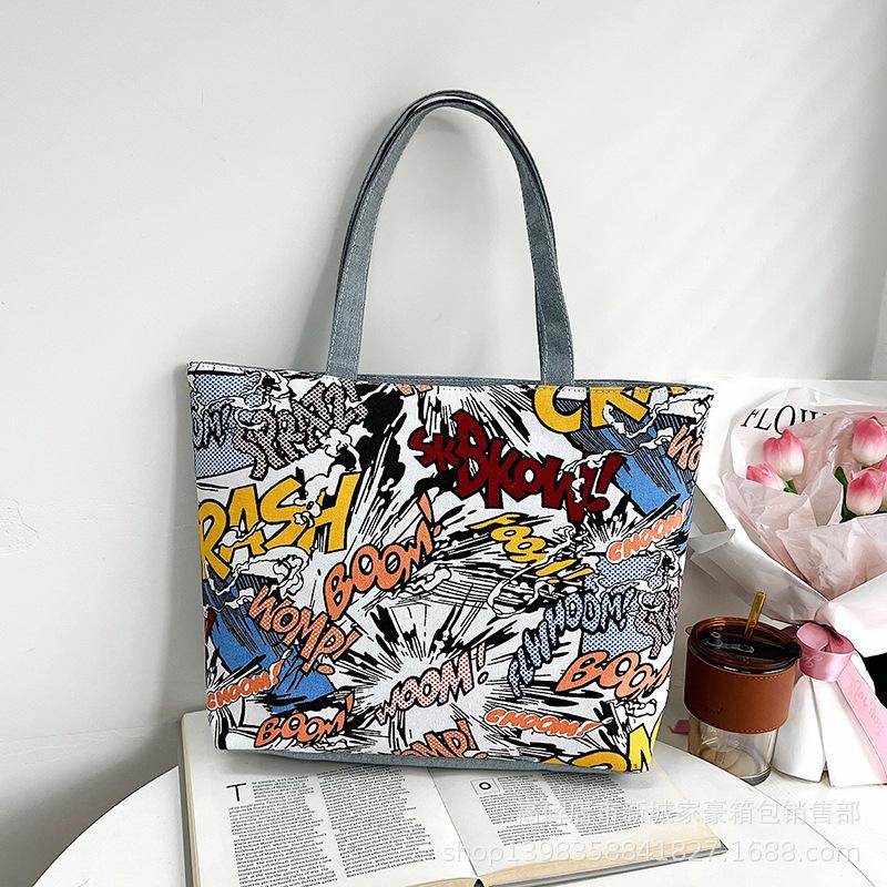New version of cute cartoon canvas bag literary women's shoulder bag large capacity canvas tote women's bag