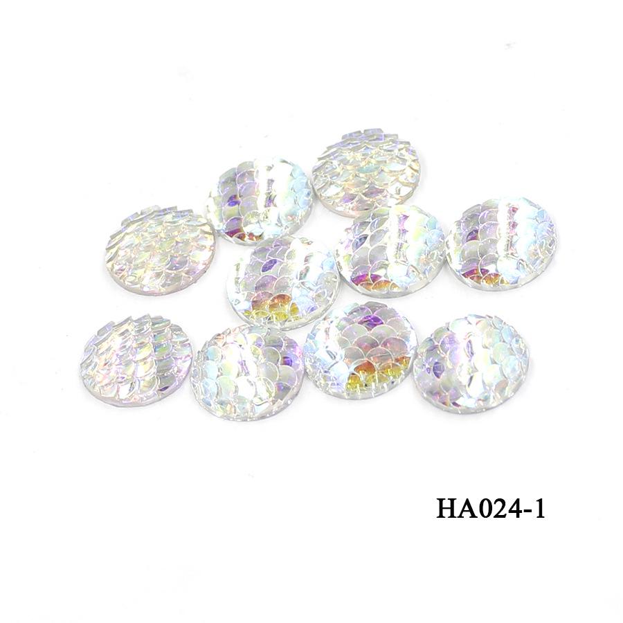16MM DIY Jewelry Flat Resin Rhinestones: Round Fish Scale AB Color Patches