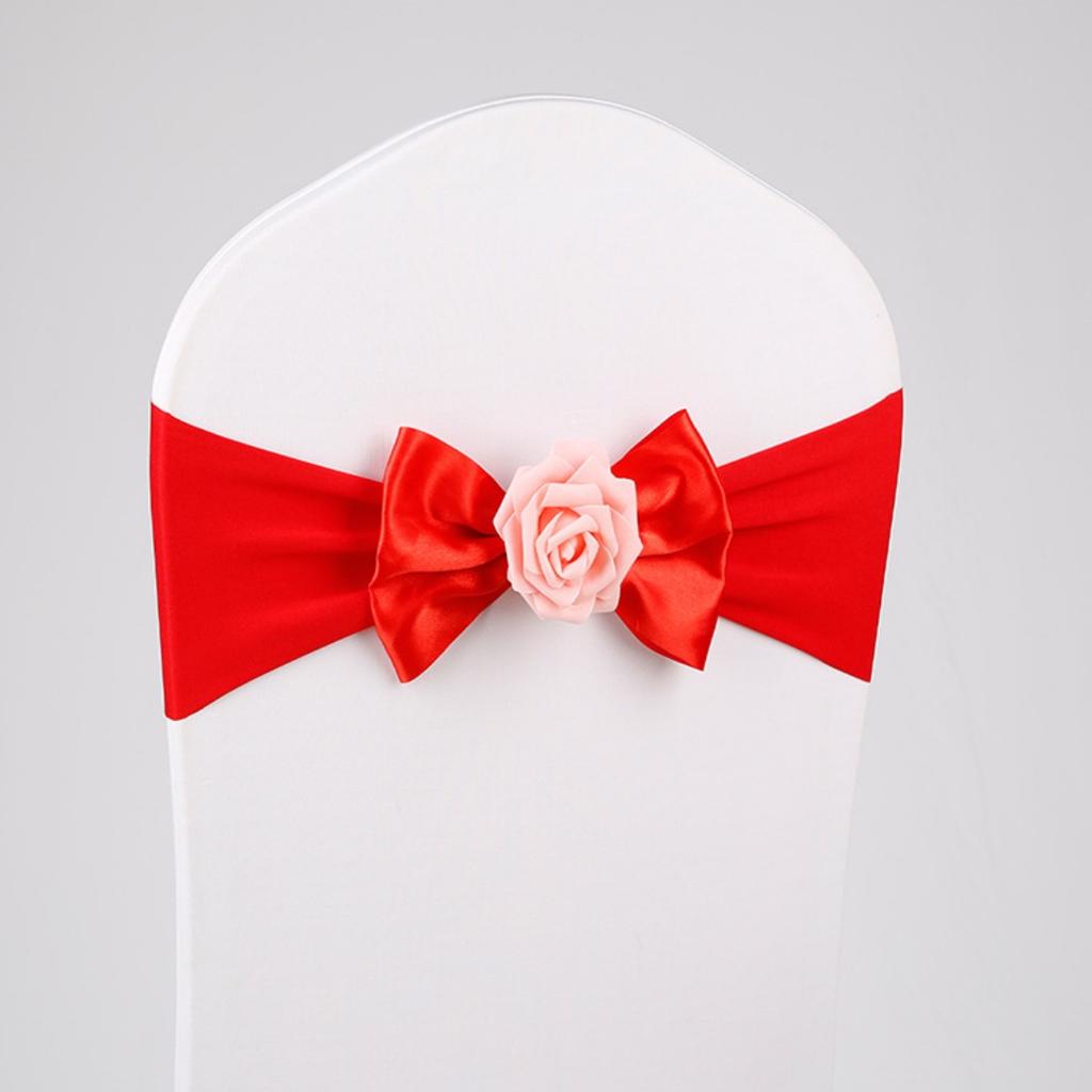 Stretch Chair Sashes Bow Knot Rose Flower Elastic Band Wedding Party Banquet Reception Hotel Event Decoration Chair Cover Sash