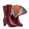 Winter Woman High-Heeled Soft Leather Motorcycle Boots Thick Wool Soft Sole Plus Velvet Warm Riding Mid-Calf Boot Office Model