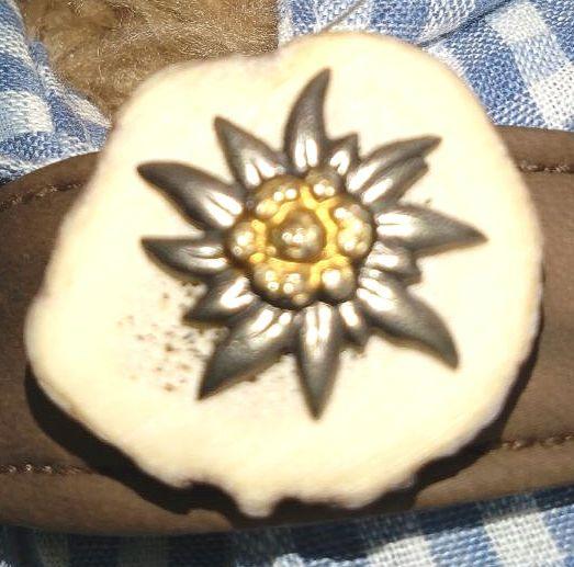 [USED] Teddy bear in Oktoberfest costume: gingham shirt and overalls