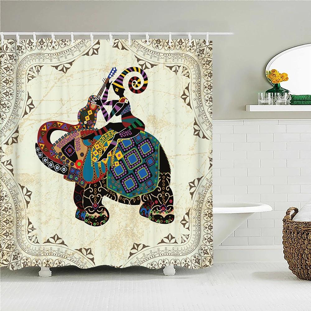 India Elephant Shower Curtains Colorful Mandala Bohemian Bathroom Curtain Waterproof Polyester Fabric Bathtub Screen With Hooks