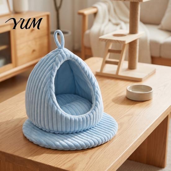 Plush Bird House Hanging Parrot Nest Bed, Winter Striped Water Drop Shape Warm Hideaway Cozy Cave Bed with Removable Cushion, Cage Hammock for