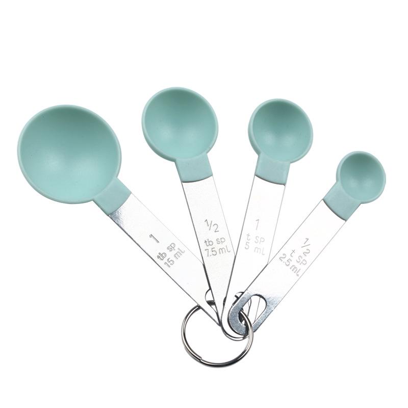 8-Piece Set: Stainless Steel Handle Plastic Measuring Cups & Spoons with Scale for Baking, Seasoning, and Coffee.