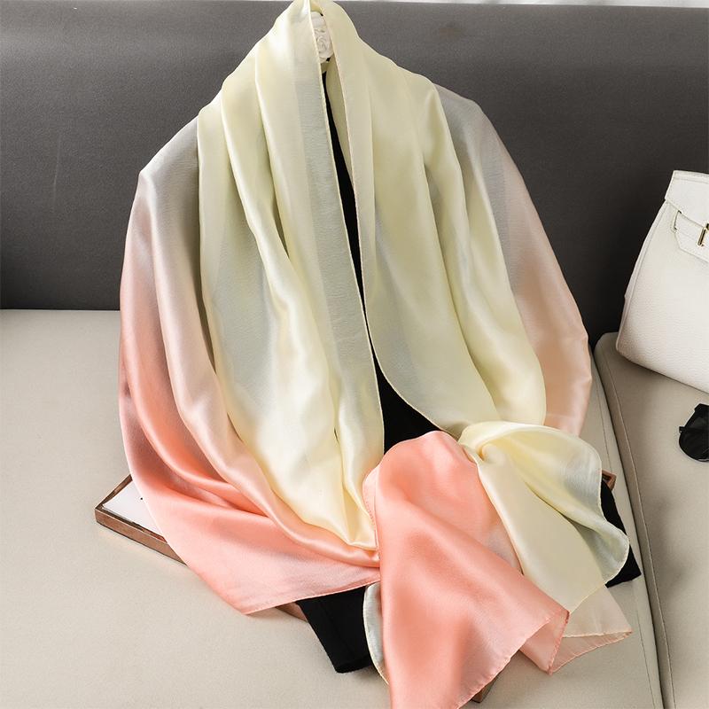 Luxury Gradient Silk Scarf Women Brand Solid Femme Shawls Wraps Bandana Head Foulard Fashion Lady Hijab Wedding Poncho