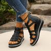Sandals, Women's, Soft Leather, Wedge Heel, Rhinestone, Thick Sole, Roman Sandals, Hollowed Out, Women's Shoes