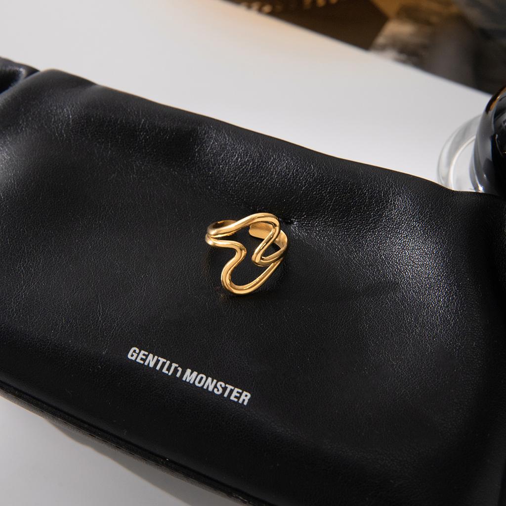 Yori Minimalist Stainless Steel Double Layer Wave Open Ring Waterproof Rust Proof Office Ladies Chic Jewelry New Gift