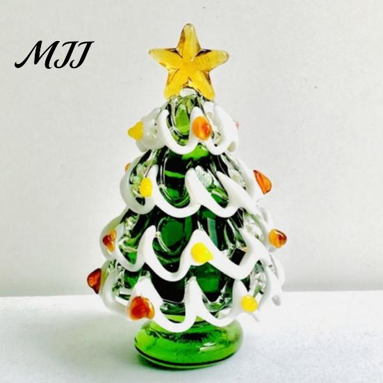 Handmade Art Piece Glazed Glass Christmas Tree Figurine, Handcrafted Ornament Gift for Friends Holiday Display, Colorful Modern Table Centerpiece