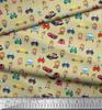 Soimoi Japan Crepe Satin Fabric Cartoon Girl & Car Transport Print Fabric by the Metre 42 Inch