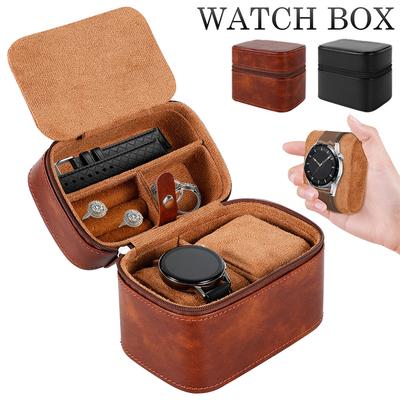 2-Slot Watch Travel Case PU Leather Watch Storage Display Box with Soft Velvet Lining and Zipper Portable Watch Organizer Box