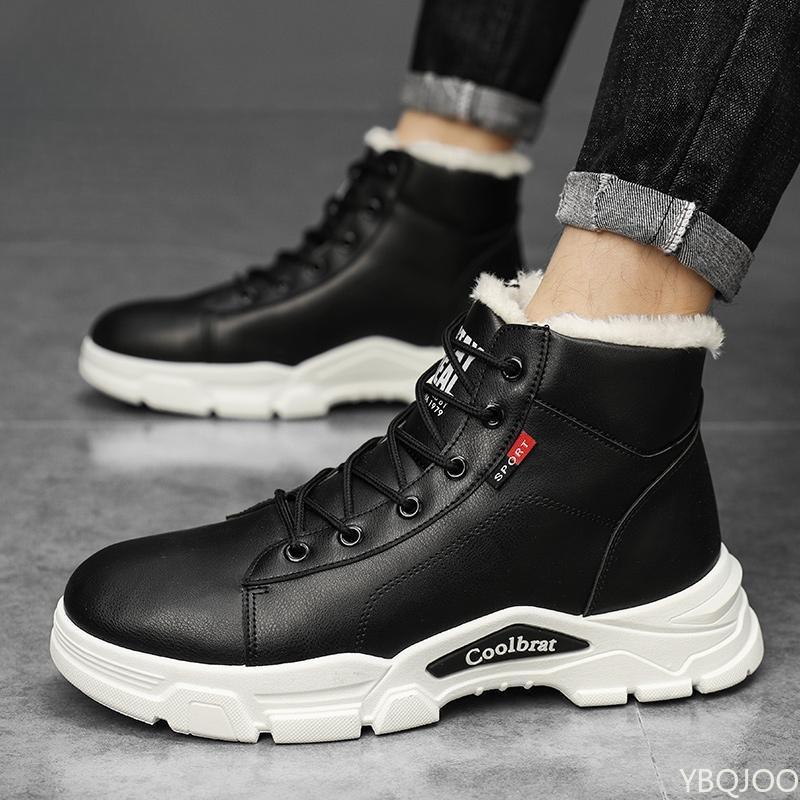 

Повседневная удобная зимняя мужская обувь новая толстая теплая хлопковая обувь обувь с высоким верхом противоскользящая и модная мужская обувь 48 чёрный
