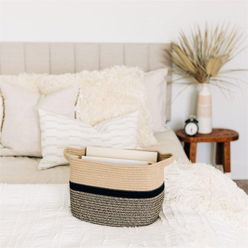 Laundry Basket Woven Cotton Storage Organizing Bin with  Handles for Desk Organization, Small Basket for Keys Makeups Toys