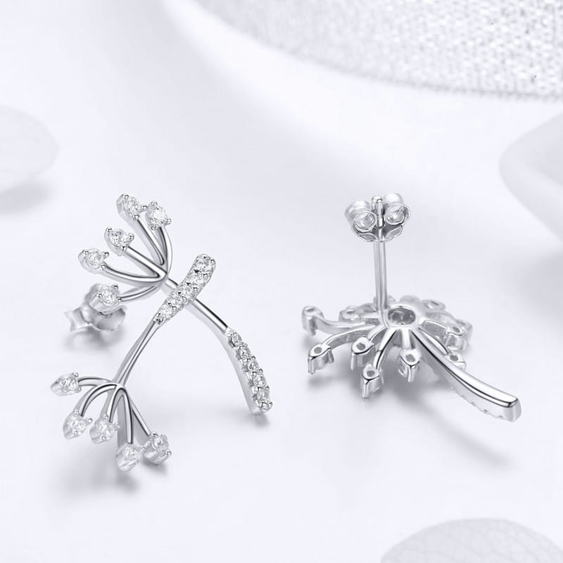 Silver crystal dandelion stud earrings 925 silver