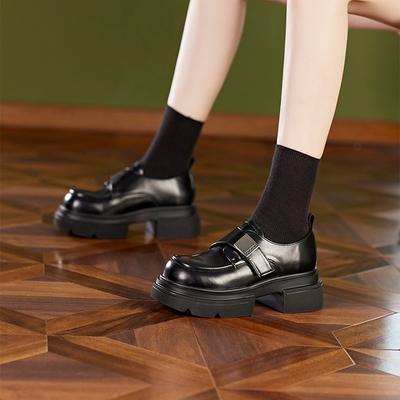 Dicksohlige High-End-Kleinlederschuhe Damen Herbst Neue Leder Damen Muffin Retro Einzelne Schuhe