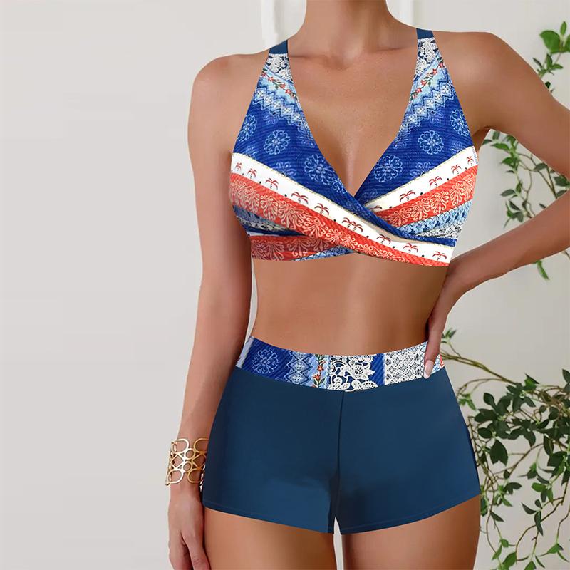 2 Swimwear Piece Tankini Womens Swimsuit Red Stars Print Vacation Bathing Suits