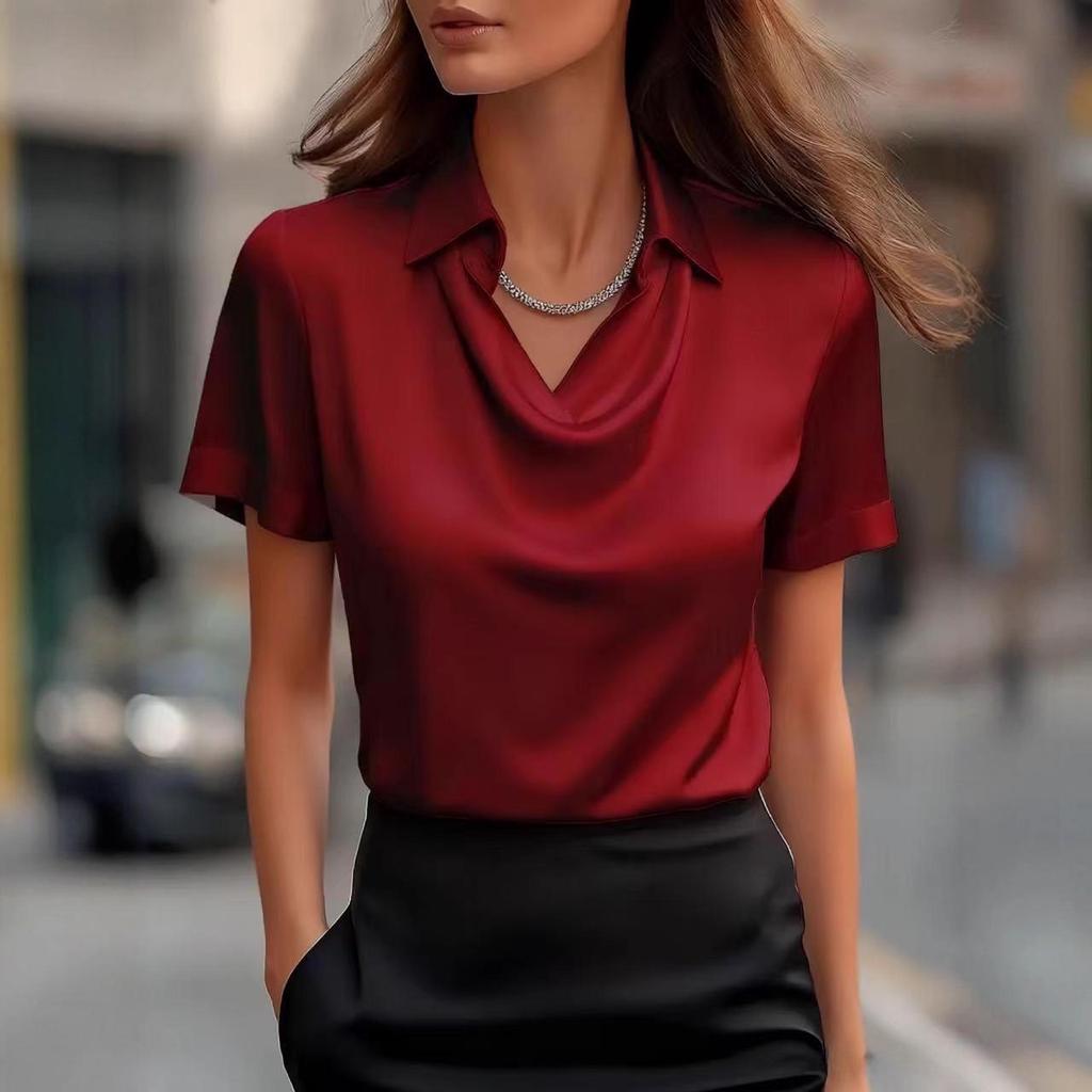 Women's Elegant Swing Collar Short Sleeve Top