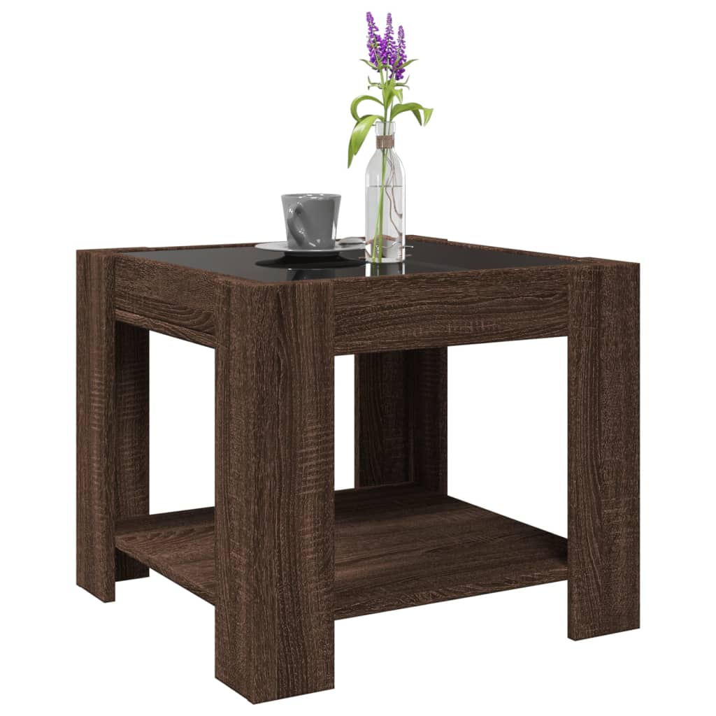 LED Coffee Table Brown Oak Effect 53 x 53 x 45 cm Engineered Wood