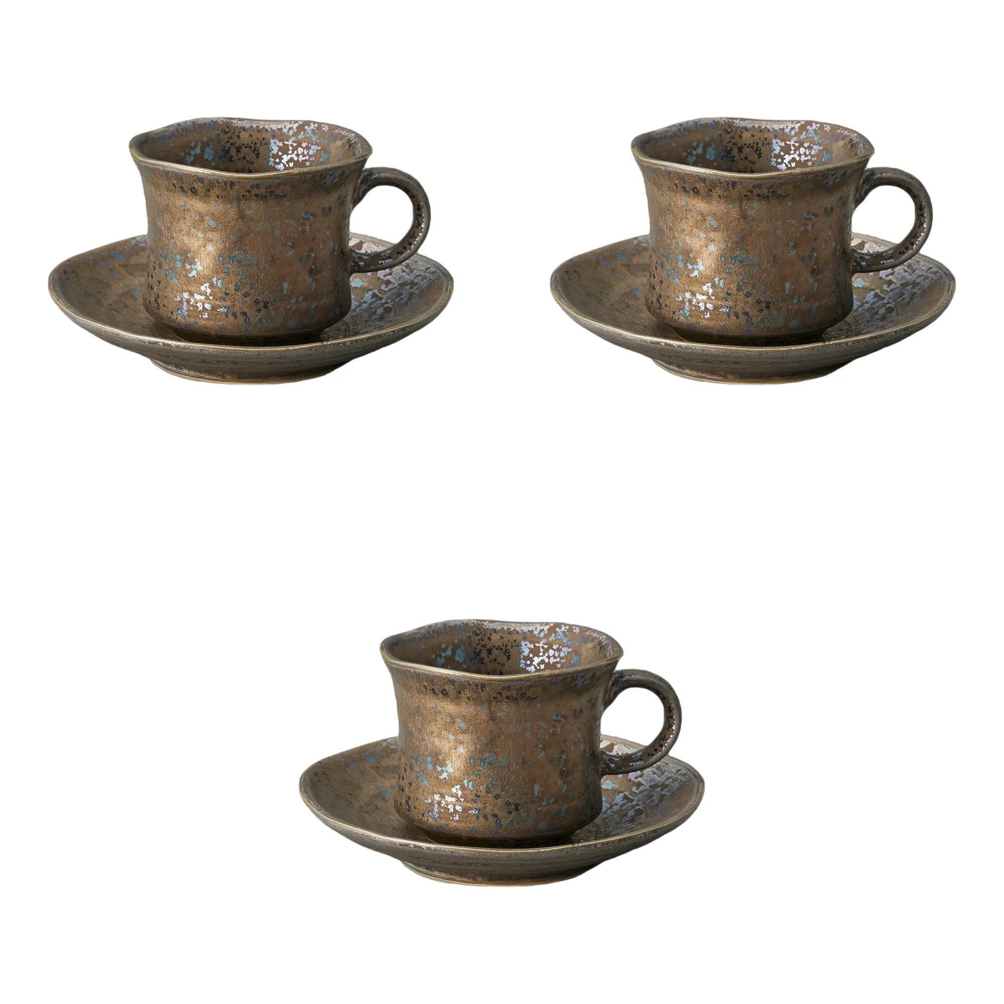 

Set of 3 Gold Crystal Coffee Cups and Saucers x cm Cups and Saucers Setomonohonpo [8.6 7.2 (190cc)]