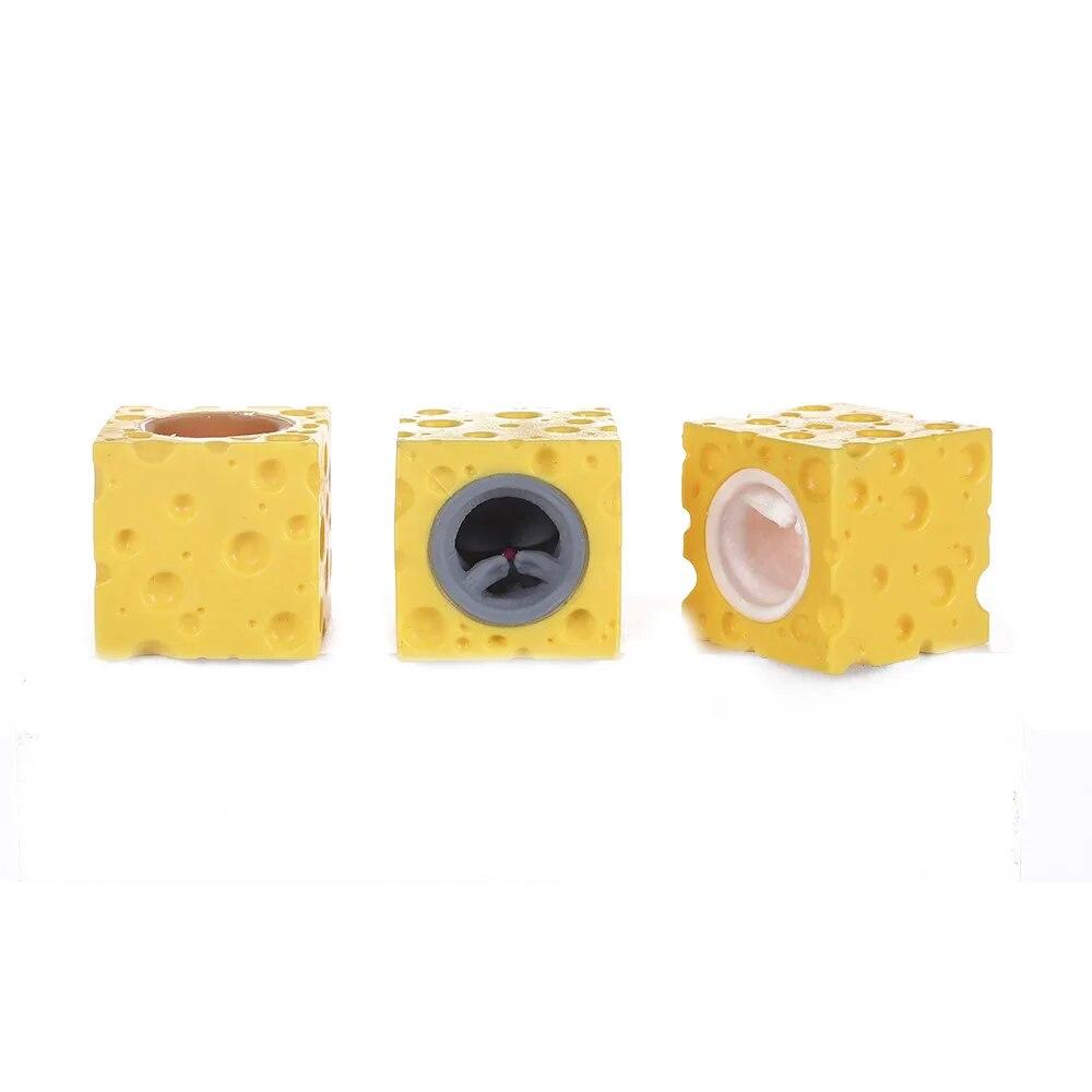 Vyskakovací legrační myš a sýrový blok mačkací antistresová hračka postavičky na schovávanou úleva od stresu fidget dárek pro děti dospělé