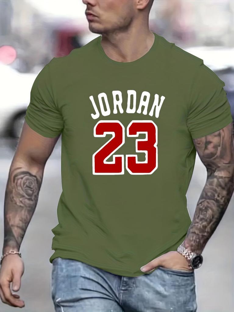 Letni Męski Casualowy Luźny Modny T-shirt z Nadrukiem 23 Liter, Wygodny z Okrągłym Dekoltem i Krótkim Rękawem