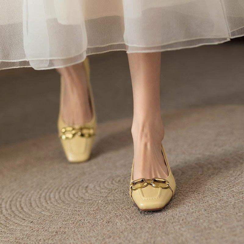 Medium heel square head small heel single shoes women's spring gentle shallow mouth high heel women's shoes