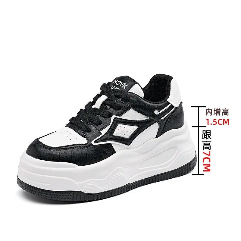 Fujin 8,5 cm Ku ekte skinn Vulcanize Comfy Boots Plattform Flats Høst Damer Vår Pils Mules Chunky Sneaker Damesko