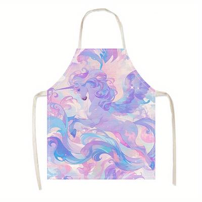 1pc Magical Unicorn Fantasy Apron Colorful Pastel Rainbow Kitchen Cooking Baking Kids Gift Linen Chef