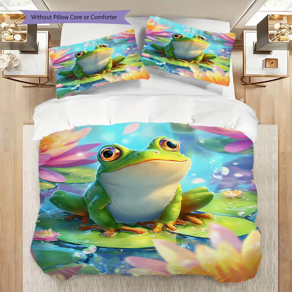 Frog Pattern Bedding Quilt Set Quilt Cover Pillowcase Home Decoration Birthday Gift (1 * duvet cover + 2 * pillowcase, without core)