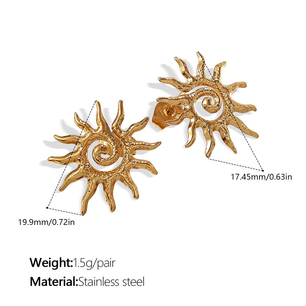 Простые ретро особые изогнутые солнце нержавеющая сталь позолоченные гвоздики европейские и американские серьги серьги подсолнух
