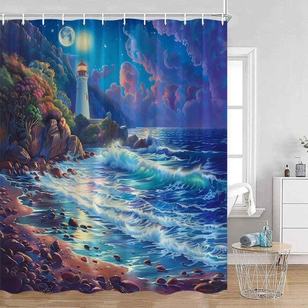 Summer Seaside Landscape Shower Curtain Coconut Tree Tropical Leaves Sea View Bathroom Decorative Polyester Shower Curtain