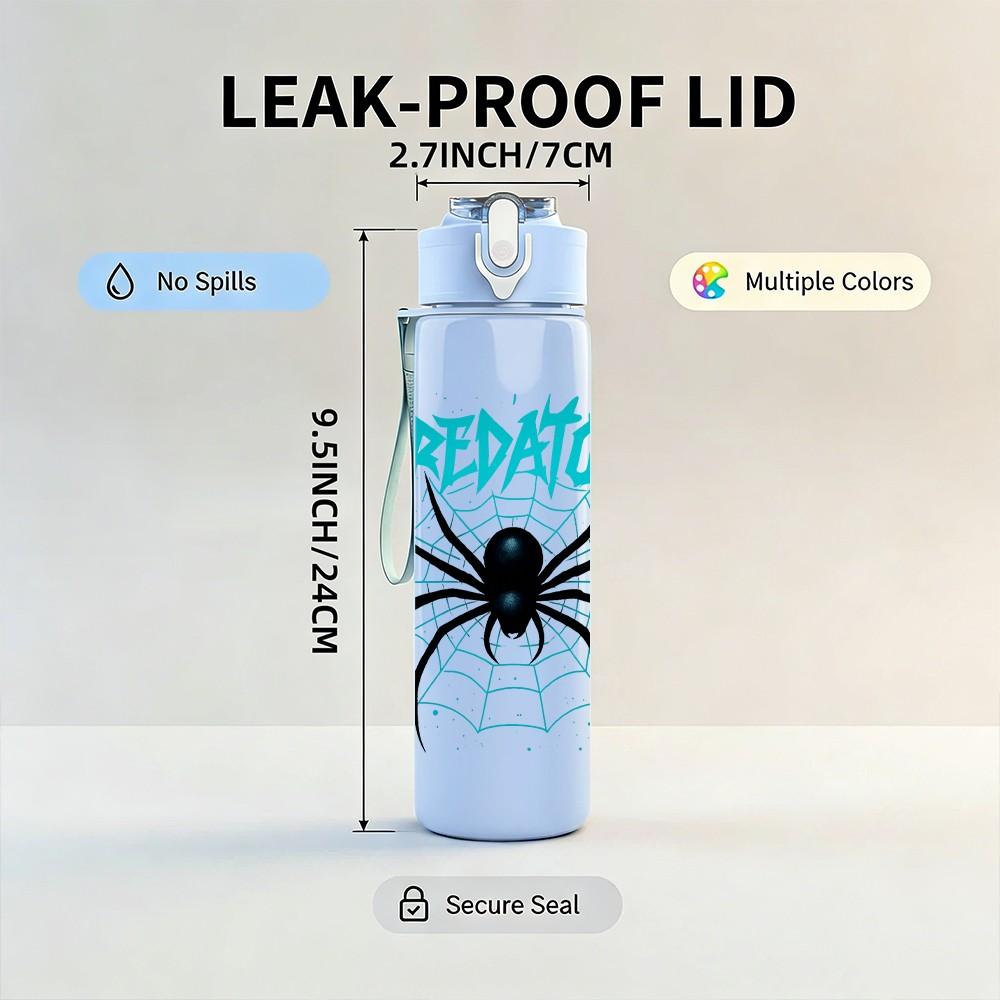 1PC Spider Predator Pattern 750ml Color Plastic Sports Water Bottle Leakproof Flip Straw Lid Suitable for Sports Office Home Use