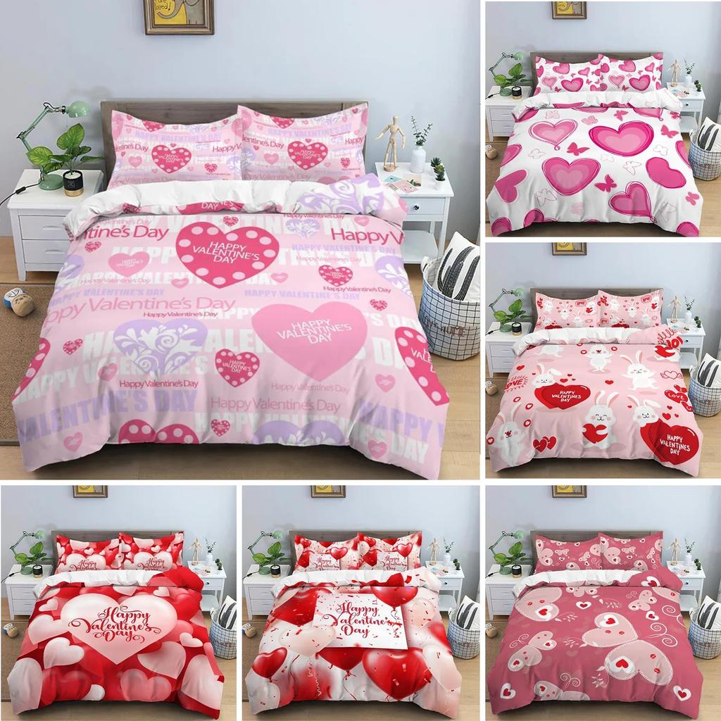 Love Heart Simple Plaid Comfortable Duvet Quilt Cover Pillowcase Bedding Set Children Bedroom Decoration Home Textile