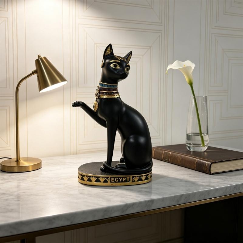 Altes Ägypten Harz Katzen Göttin Bastet Figur für Regal Styling, Indoor Dekorative Statue für Schreibtische und Vitrinen