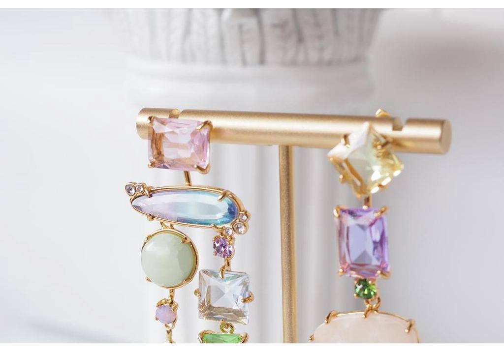 Asymmetrical Rainbow Rhinestone Ear Clips for Women, No Piercing Needed