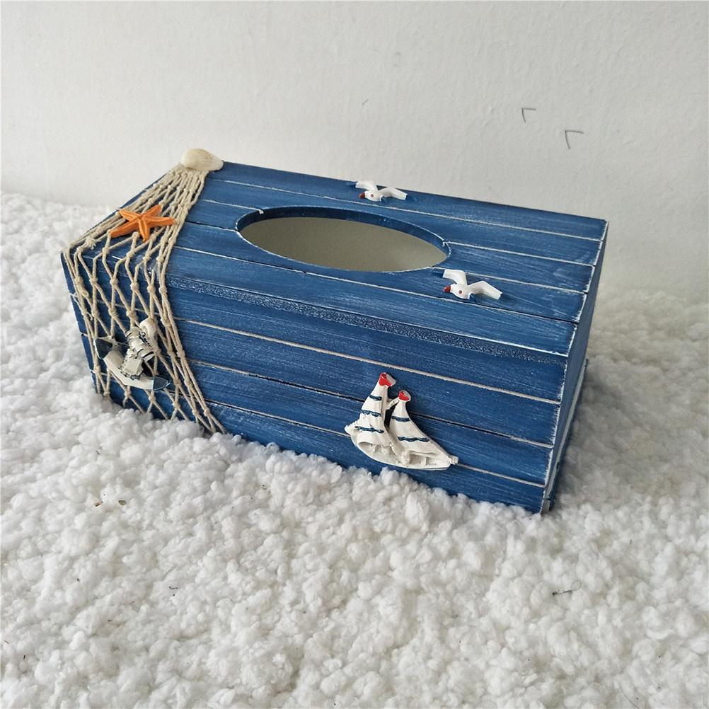 1Pcs Wooden Mediterranean Tissue Box Holder Decorative Desktop Storage Container for Home Office Bedroom Living Room Hotel Car
