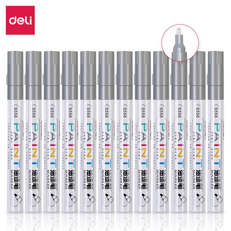 Deli S558 Oil-Based Paint Marker Pen, Silver (12-pack)