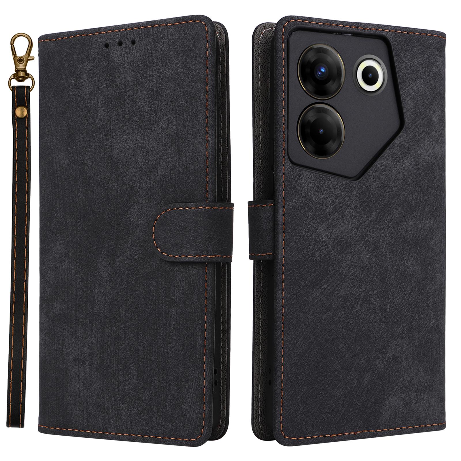 

For TECNO Camon 20 Pro 5G CK8n PU Leather Flip Wallet Case RFID Blocking Stand Phone Cover with Strap Black